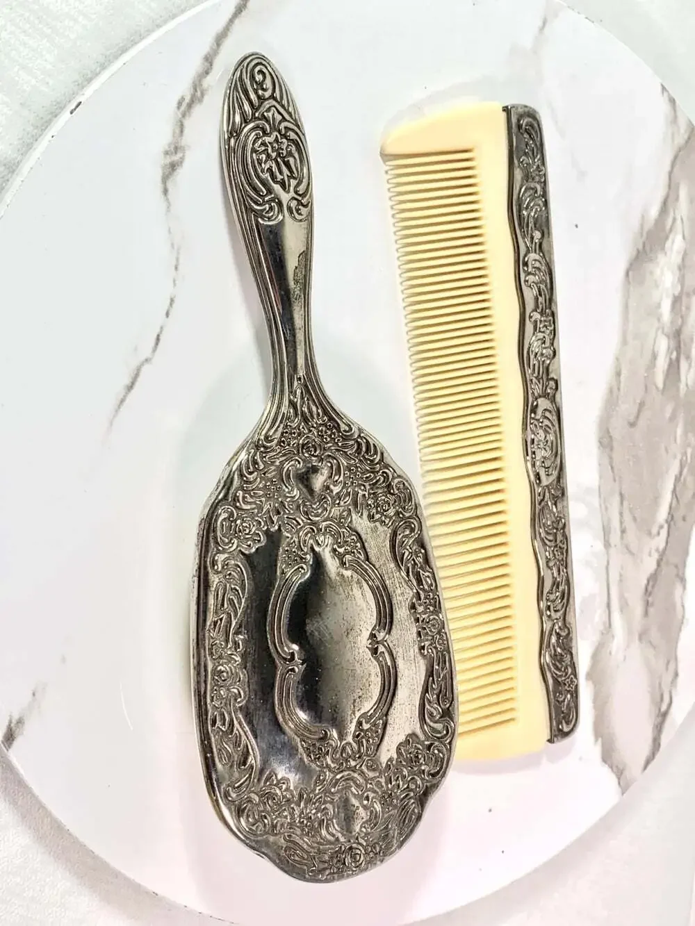 Vintage Vanity Silver Plate Comb and Brush